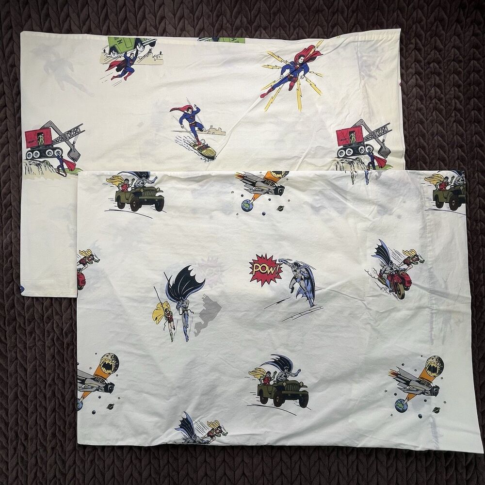 Pottery Barn Superheroes Pillowcase Set of 2 Standard Batman Robin Superman